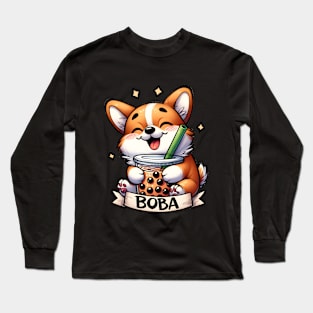 Boba Lover Cute Dog Long Sleeve T-Shirt